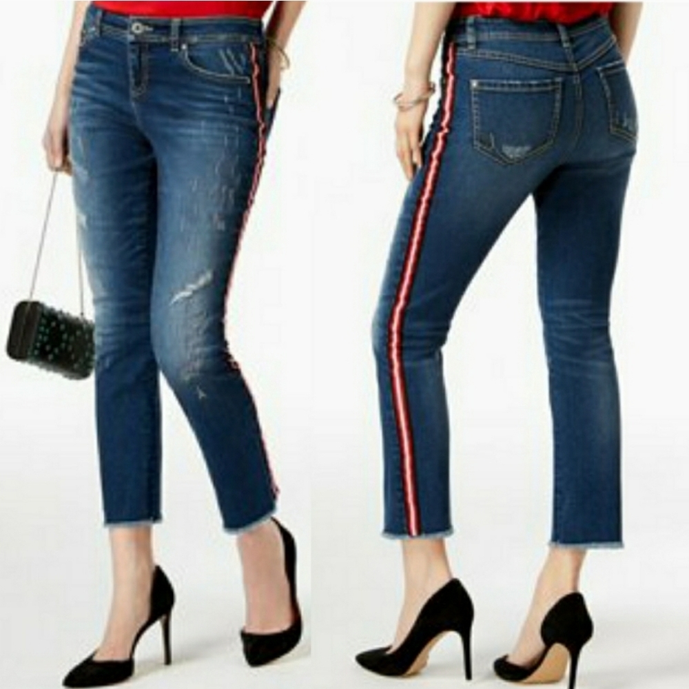 Inc Racer Stripe Distressed Skinny Ankle Jean